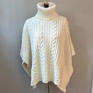 Gap Cream Cable Knit Turtleneck Poncho Sweater